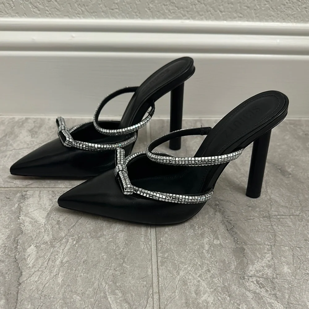 SCHUTZ Black Bow Embellished Heels